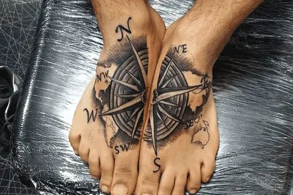 compass foot tattoos