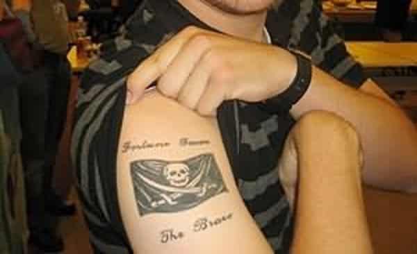 Rad Jolly Roger flag tattoo by Chris Curtis 12ozstudios team12oz tattoo  tattoos tattooed tatto  Pirate skull tattoos Pirate tattoo Pirate  themed tattoos