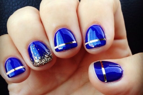 blue and gold nail art