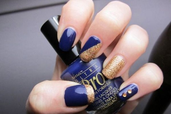 blue and gold nail art