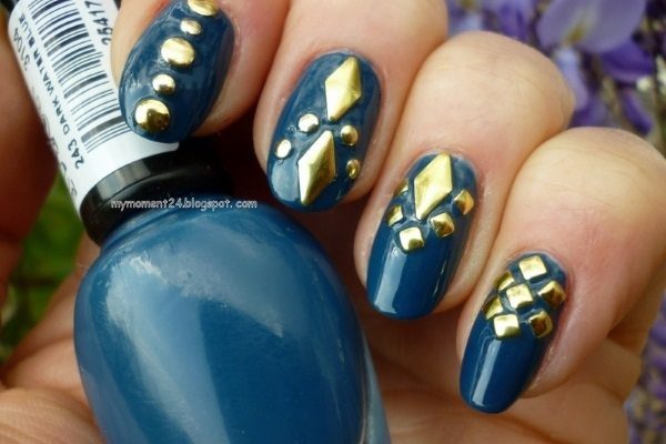 blue and gold nail art