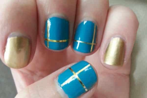 blue and gold nail art
