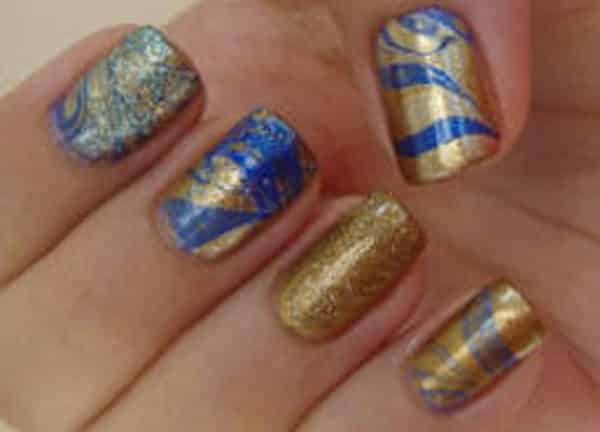 blue and gold nail art