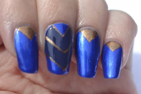 blue and gold nail art