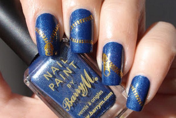 blue and gold nail art
