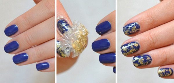 blue and gold nail art