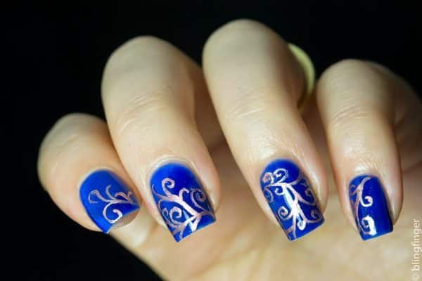 blue and gold nail art