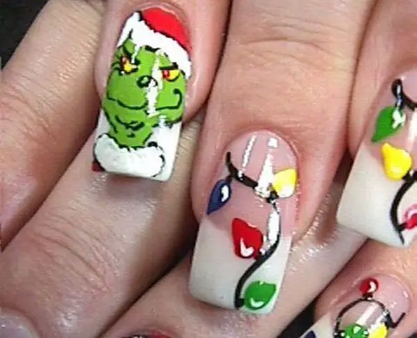 15 Bright Christmas Tree Nail Art Designs Christmas Light Nail Art