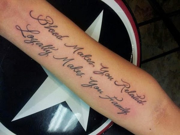 Quote Tattoo On Man Inner Bicep