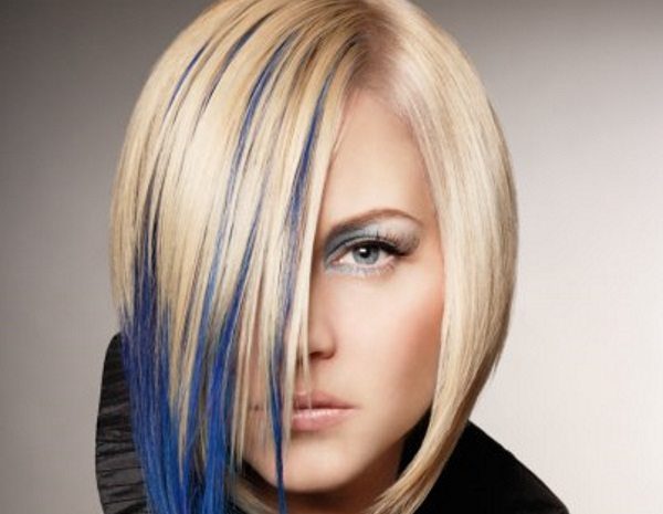 Blue highlights in short blonde hair