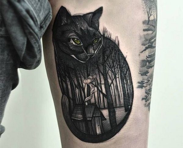 black cat tattoo design