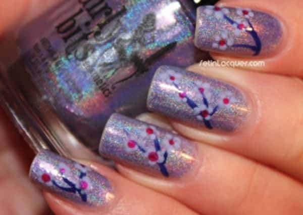 purple flower nail art