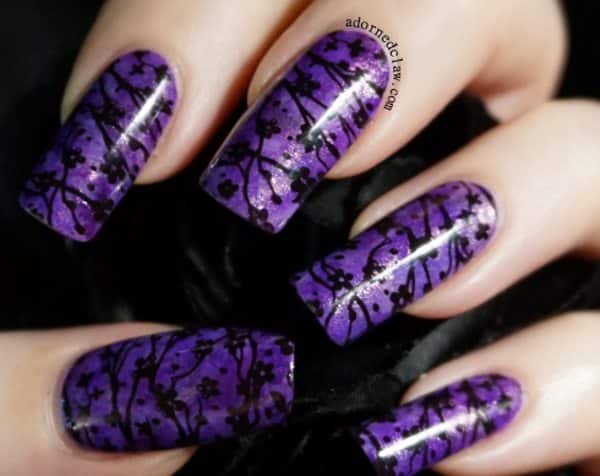 purple flower nail art