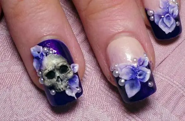 purple flower nail art