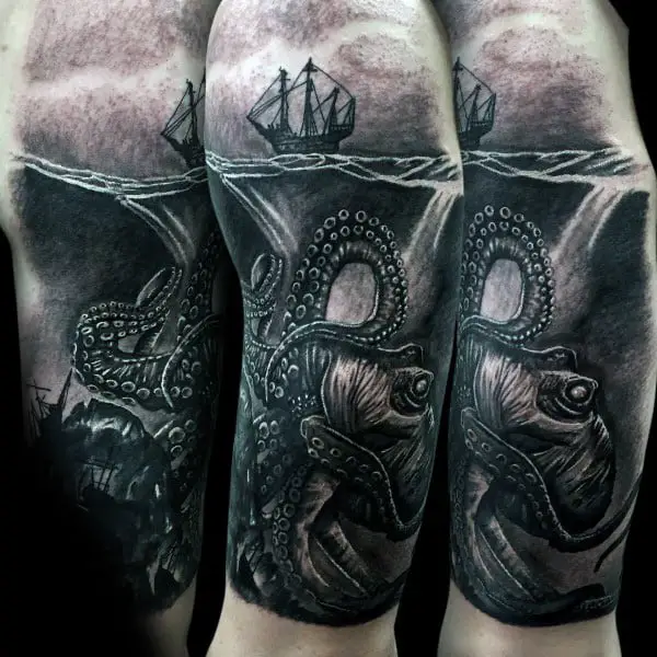 custom kraken and ship in a storm tattoo by sabrinamarie2323 on DeviantArt
