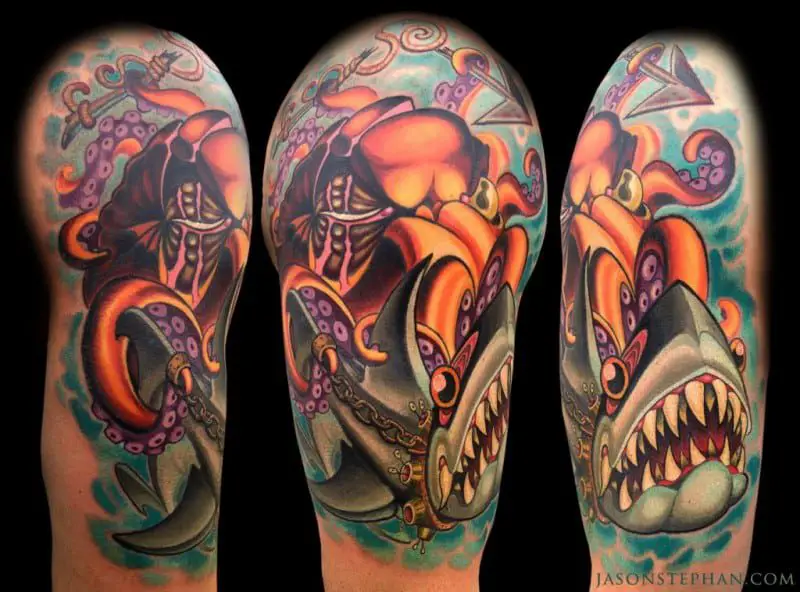 I heard were doing shark tattoos This is my shark and floral sleeve six  sharks total  rsharks