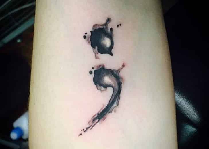 semicolon tattoo behind ear