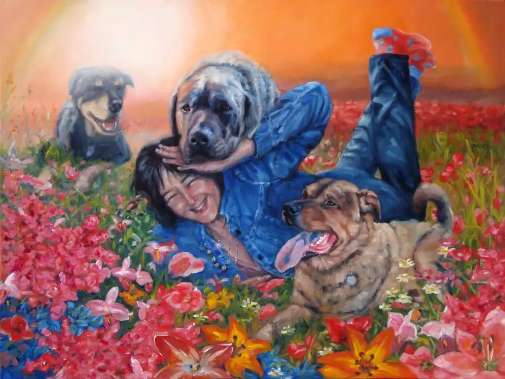 happy-woman-with-her-dogs