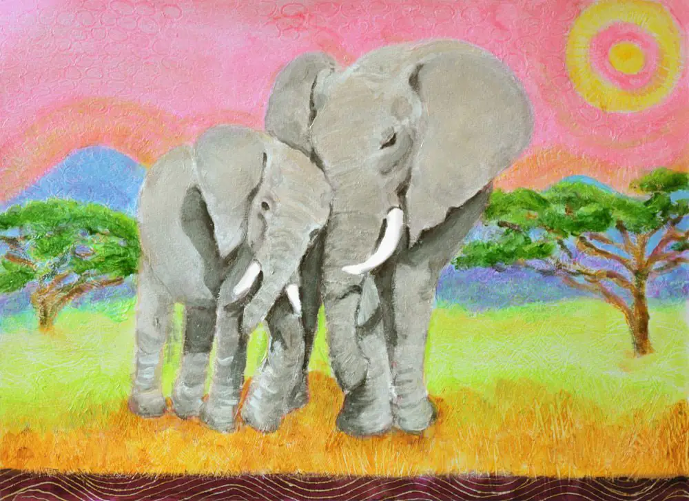 15 Paintings That Will Make You Smile mother-and-baby-elephant