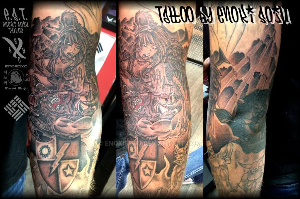 Good vs Evil Half Sleeve Tattoo Time Lapse  Nick Sundstrom  YouTube