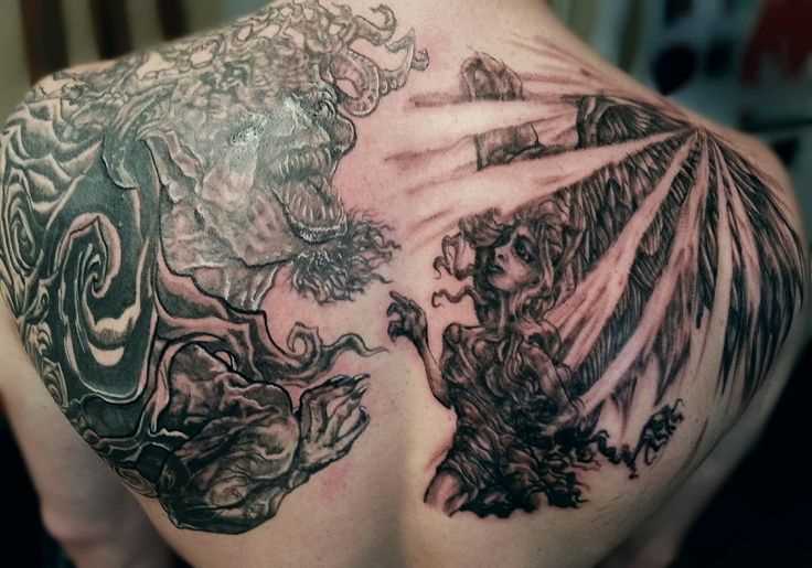 Good versus Evil Scale Tattoo by Clod the Ripper TattooNOW