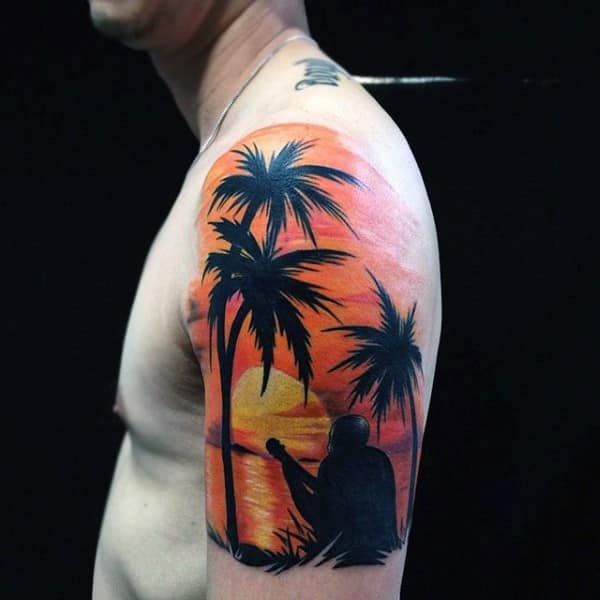 Sunset Beach Tattoo Design  Sunset tattoos Beach tattoo Palm tattoos