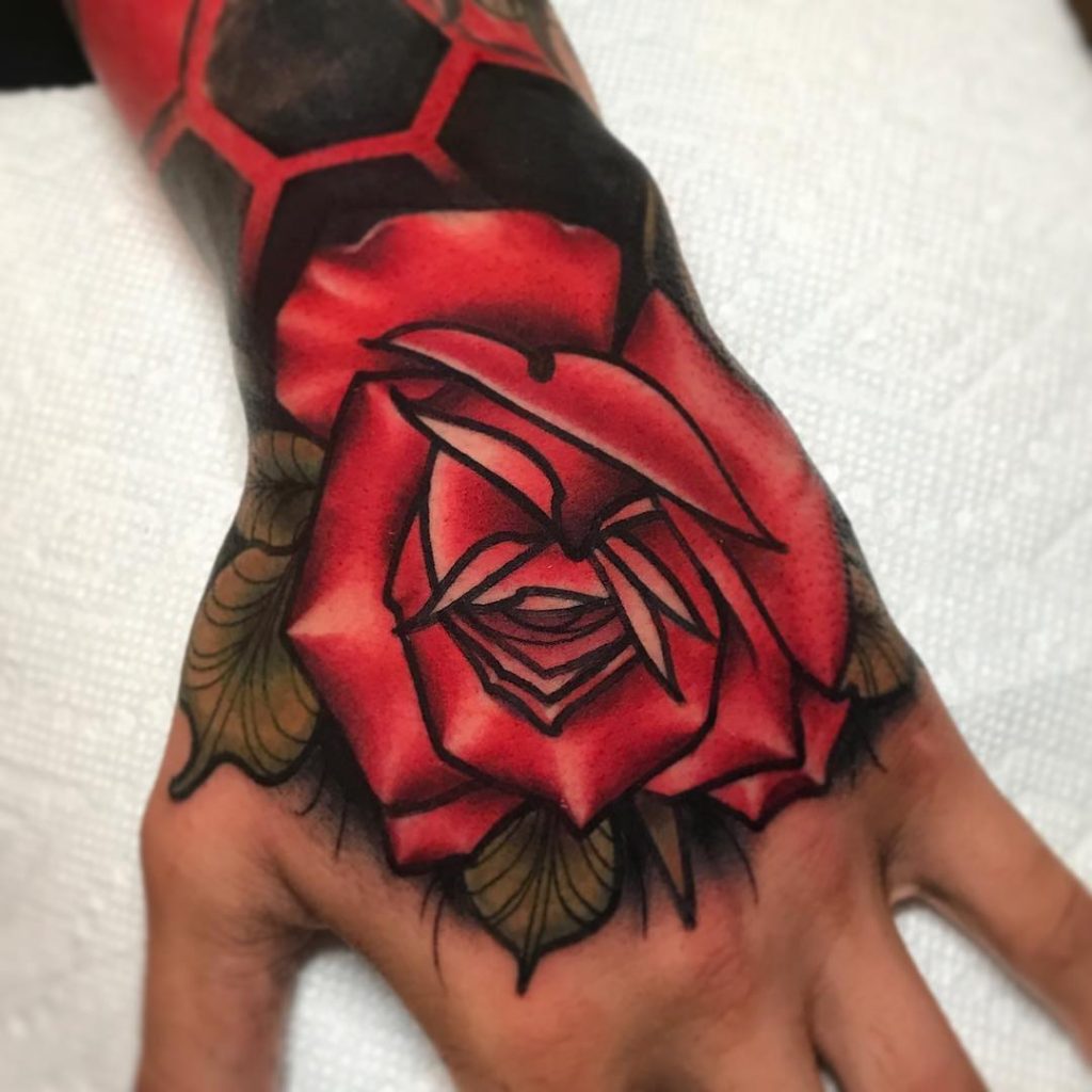 Beautiful Rose hand tattoos for women