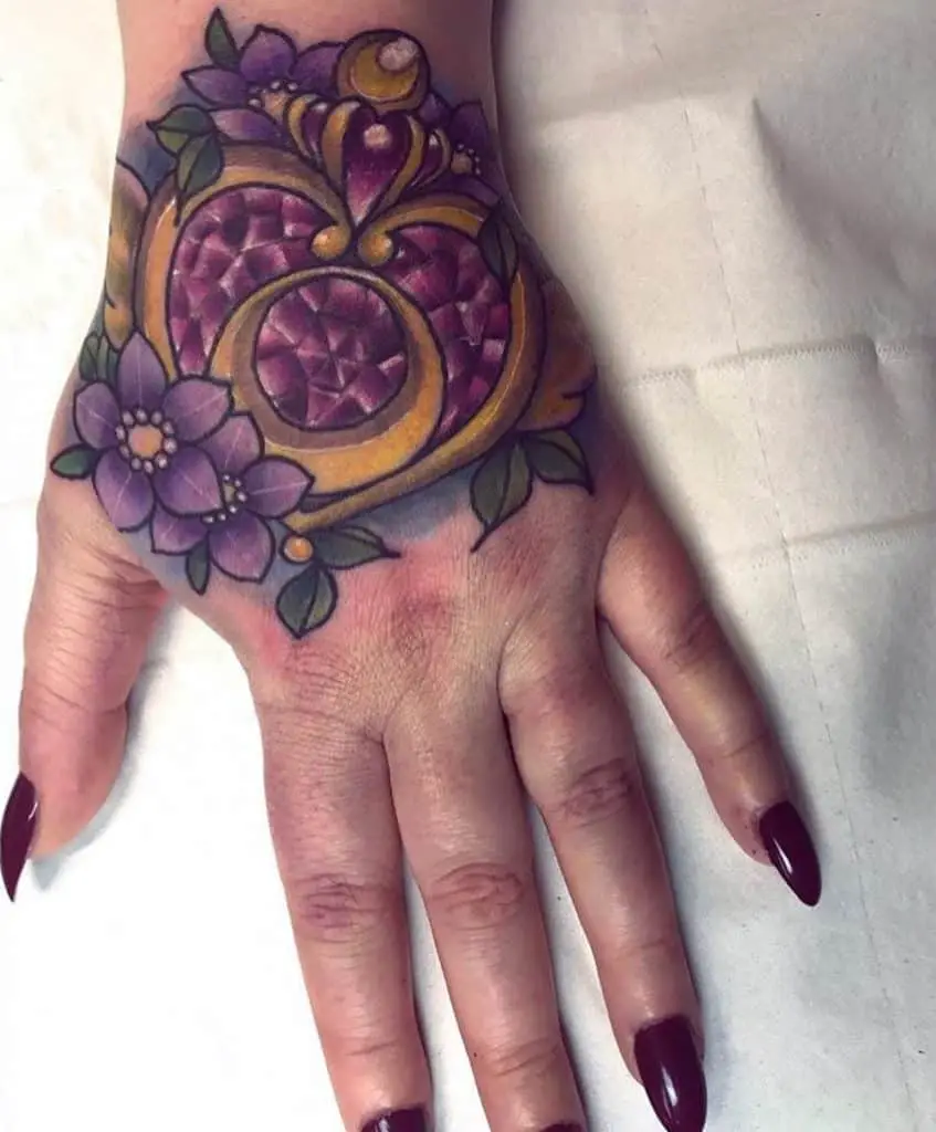 Purple Diamond Heart Hand tattoos for women