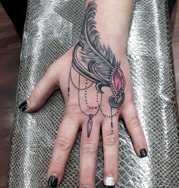 Vintage Feather hand tattoos for women