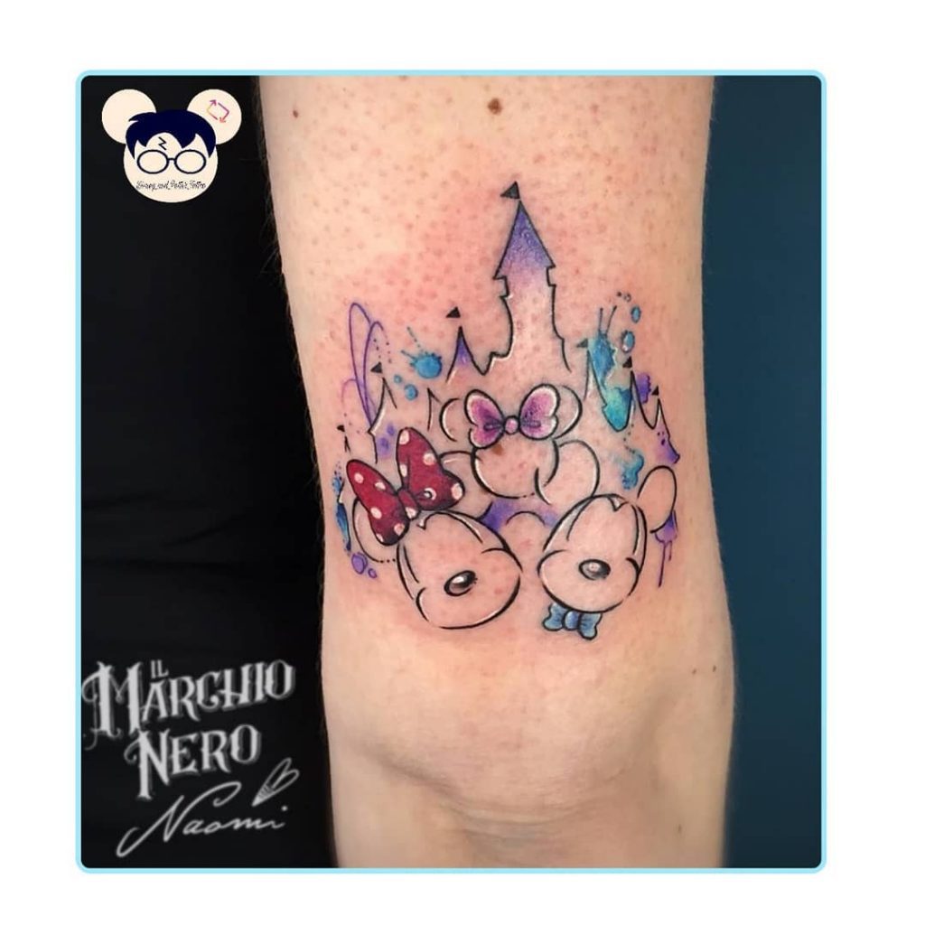 Adorable Little Mickey and Disney Castle Tattoo