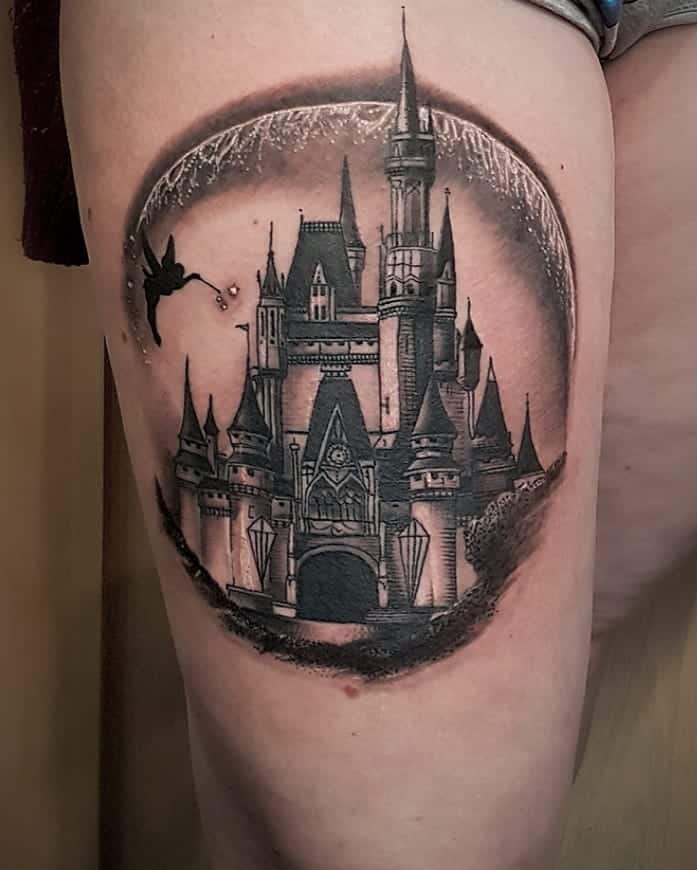 Black and Grey Disney Castle Tattoos