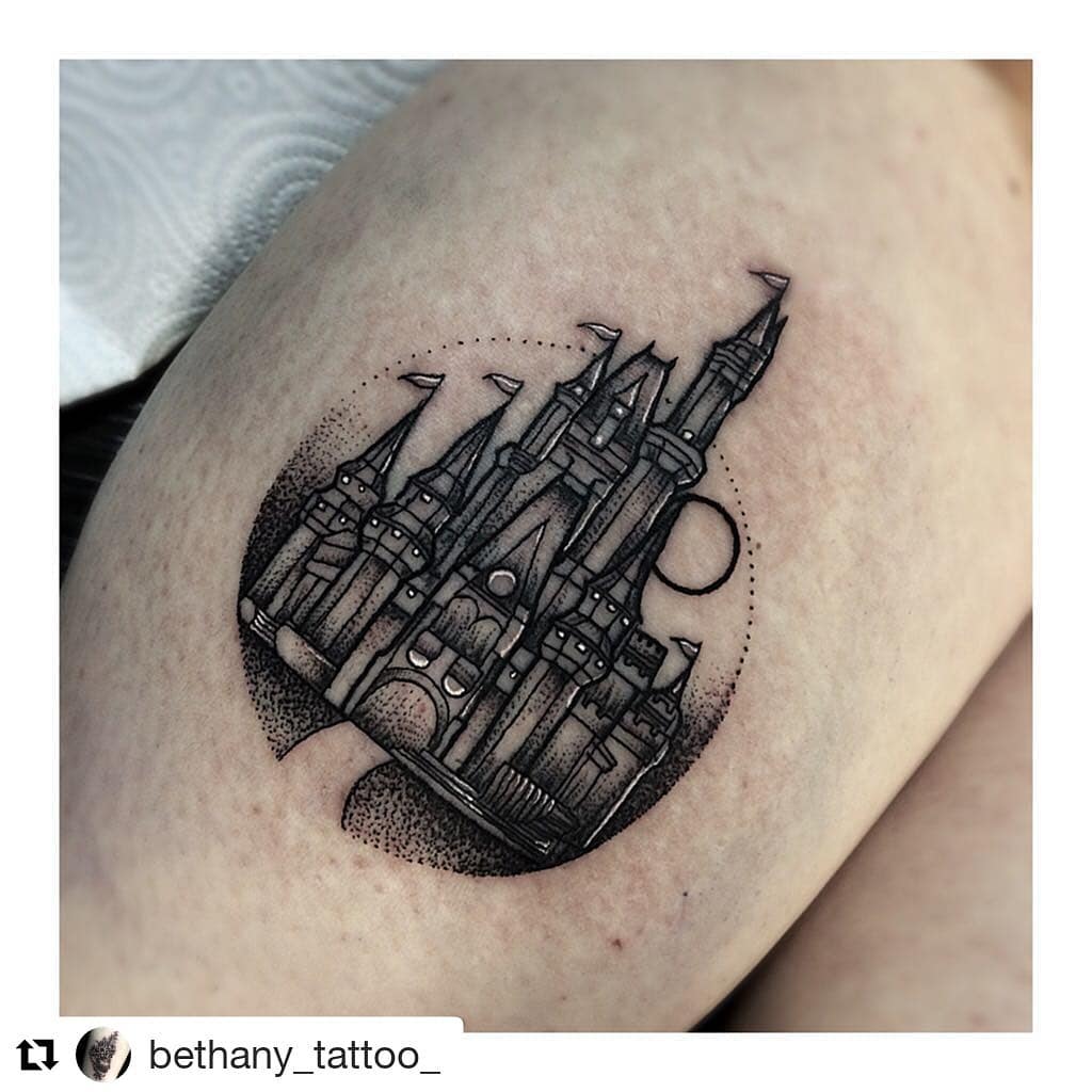 Disney Castle Dotwork Tattoo Disney Castle Tattoo