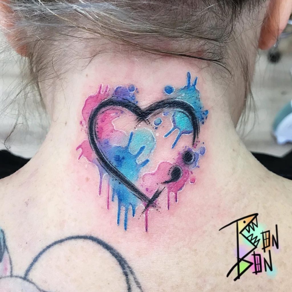 Abstract Heart Neck Tattoos For Women