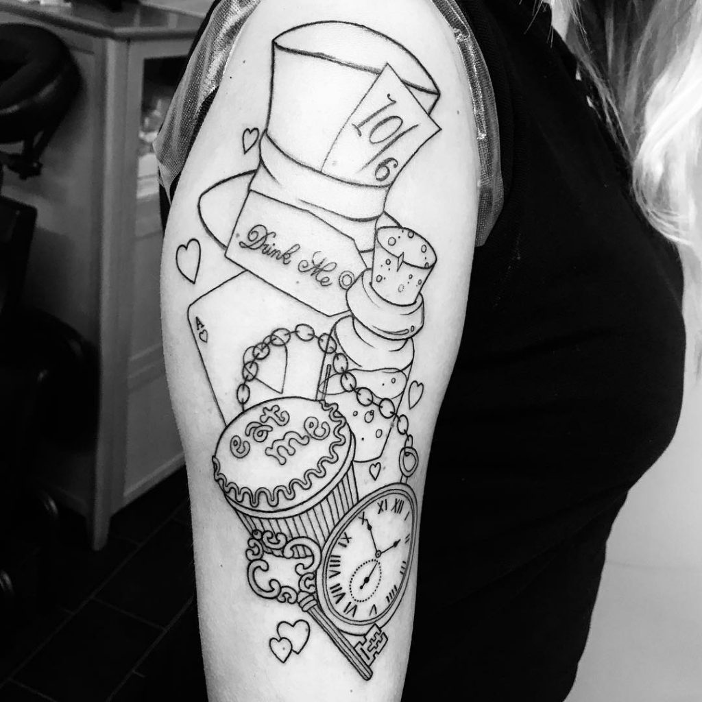 Alice in Wonderland Linework Tattoo