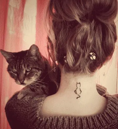 Minimalistic Cat Neck Tattoos for women
