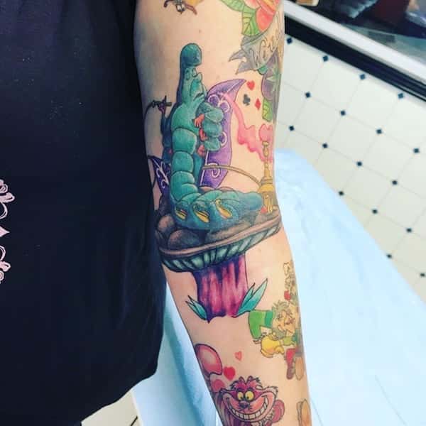 Smoking Caterpillar Alice in the Wonderland Tattoos