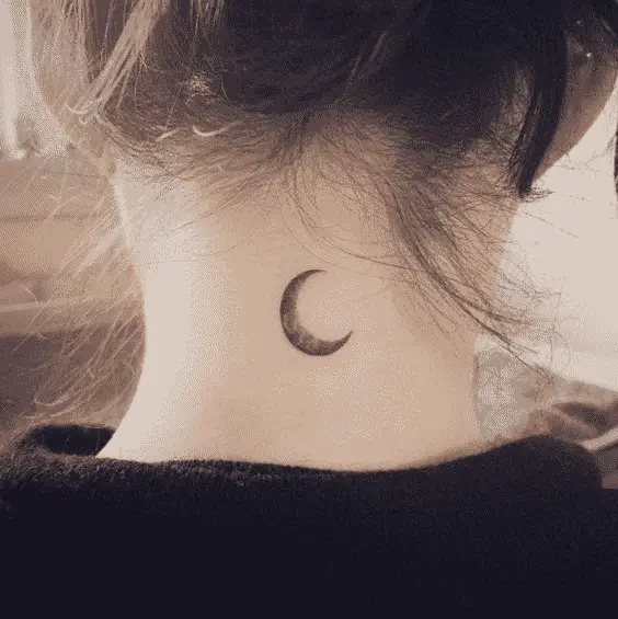 crescent moon neck tattoos for women